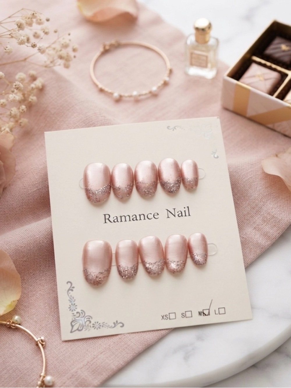 Rose Gold Glitter Press-On Nails — Elegant 20-Piece Set